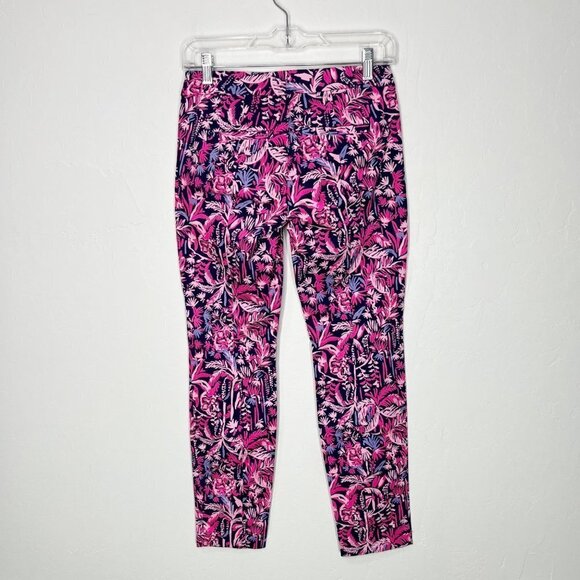 NWT Lilly Pulitzer Kelly Skinny Ankle pants Pink Blue Size 00 palm trees monkeys - Picture 5 of 10